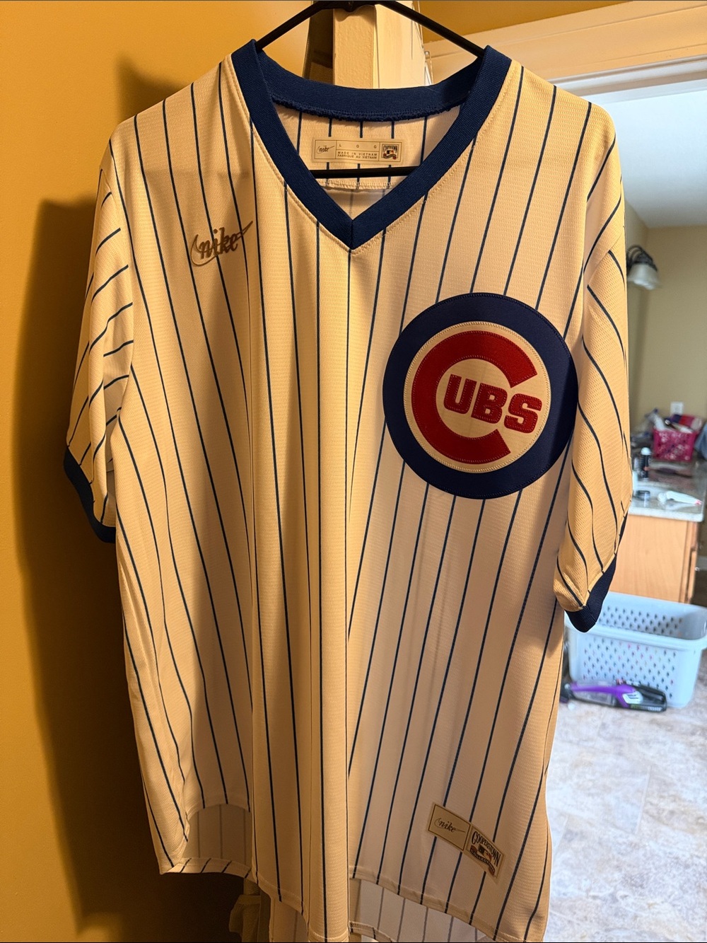 Cubs Youth Pinstripe Baseball Jersey - Blue/White